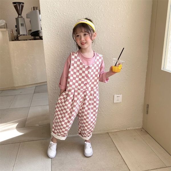 

overalls baby kids overalls plaid bodysuit for girl fashion spring summer fall children clothes korean 2-9 yrs girl clothes pant 220909, Blue