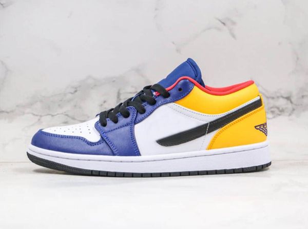 

jumpman 1 low blue yellow basketball shoes women men 553558-123, Black