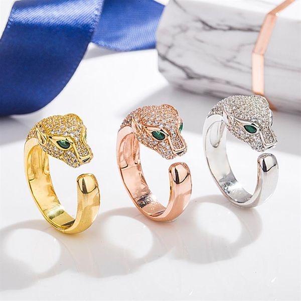 

925 sterling silver leopard head ring fashion sterling silver with zircon cheetah open ring men and women leopard head ring2530
