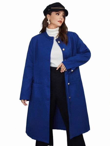 

plus size outerwear & coats plus double pocket overcoat g7tb#, Black