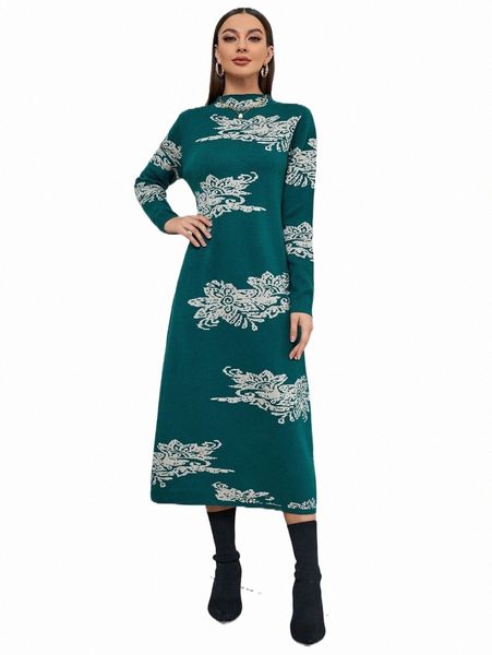

women's sweaters floral pattern stand collar sweater dress c7zi#, White;black
