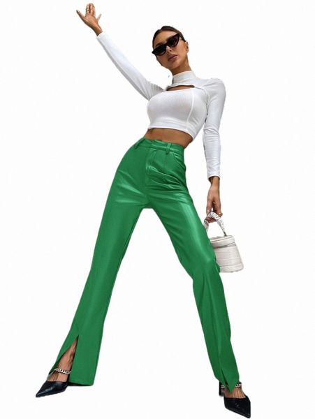 

women's pants & capris high waist slit hem pu leather flare leg pants u6lb#, Black;white