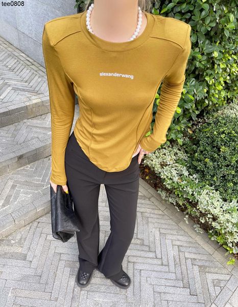 

aw king hoodies 22 early autumn new high version slim elastic slim fit shoulder pad letter printed long sleeve t-shirt backing, Black