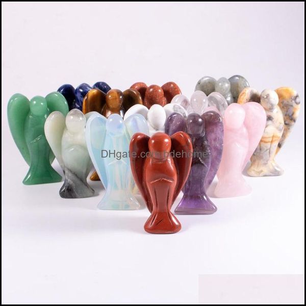 

stone 5cm carved angel statue natural stone decoration quartz polished healing crystal home ornament reiki trinket collection 1.5 inc dhmo6, Black
