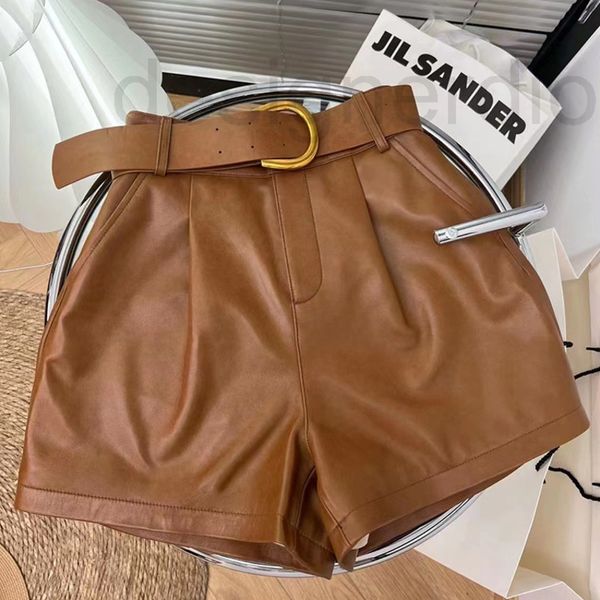 

women's jumpsuits & rompers designer european high-quality leather sheepskin shorts elastic waist wide leg pants loose boot pants 2022, Black;white