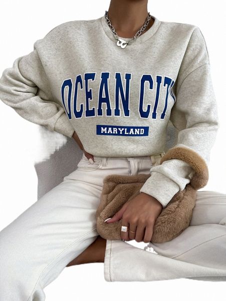 

women's hoodies & sweatshirts letter graphic drop shoulder pullover j2g3#, Black