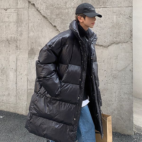 

men's down parkas winter oversized down jacket men warm fashion casual long coat men streetwear korean loose thick jacket mens parker o, Black