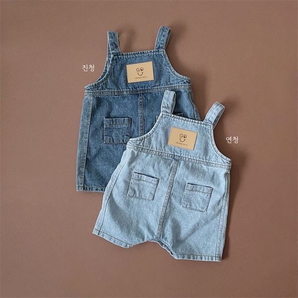 

overalls toddler baby summer jeans boys fashion pocket decoration short trousers kid girls suspenders denim pants overalls 220909, Blue