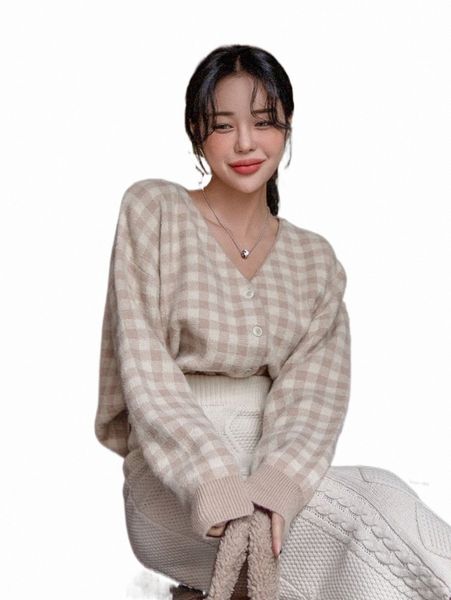 

women's sweaters dazy gingham pattern drop shoulder cardigan 00jj#, White;black