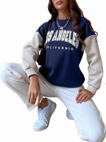 

women's hoodies & sweatshirts letter graphic color block drop shoulder pullover m5zy#, Black