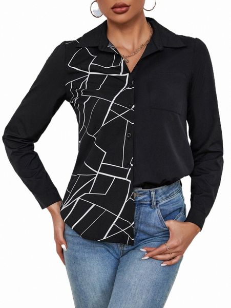 

women's blouses & shirts geo print button up shirt 30x3#, White