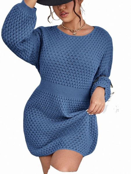 

plus size t-shirt plus drop shoulder pointelle knit sweater dress u6mu#, Black