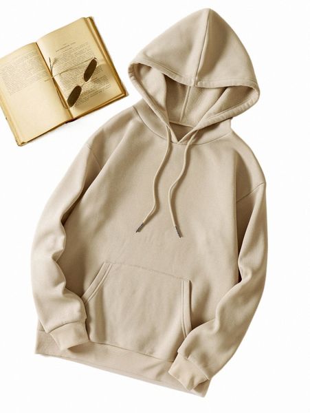 

women's hoodies & sweatshirts solid kangaroo pocket thermal lined drawstring hoodie v8qs#, Black