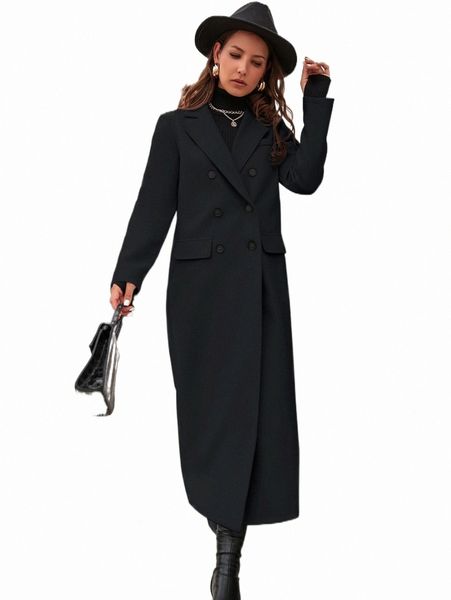 

women's down & parkas flap detail double breasted longline overcoat g6pp#, Black