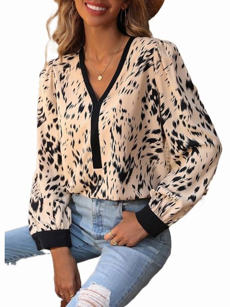 

women's blouses & shirts allover print v neck blouse l96b#, White