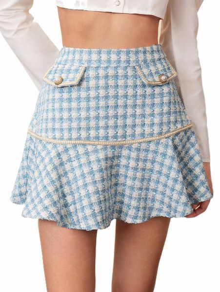 

skirts pearl detail ruffle hem wool-mix fabric skirt j4zi#, Black