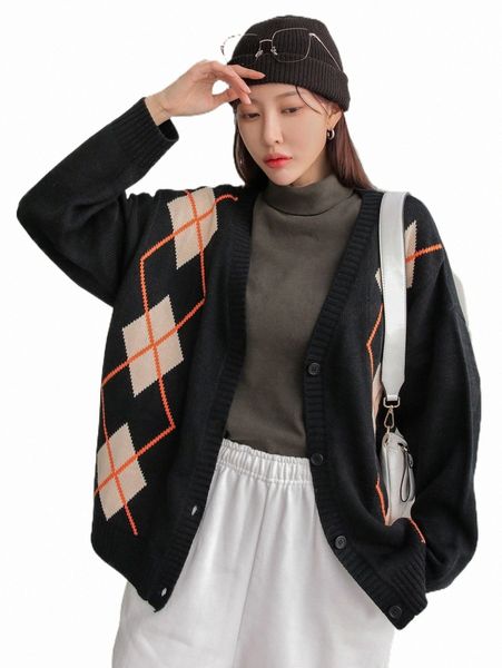 

women's sweaters dazy argyle pattern drop shoulder cardigan y4fu#, White;black