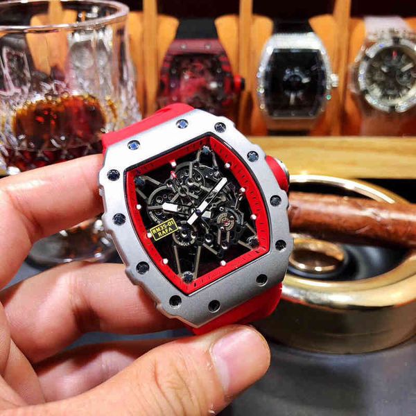 

luxury mens mechanics watch richa wristwatch fine steel mens leisure personalized automatic mechanical luminous fashion tape sports w, Slivery;brown
