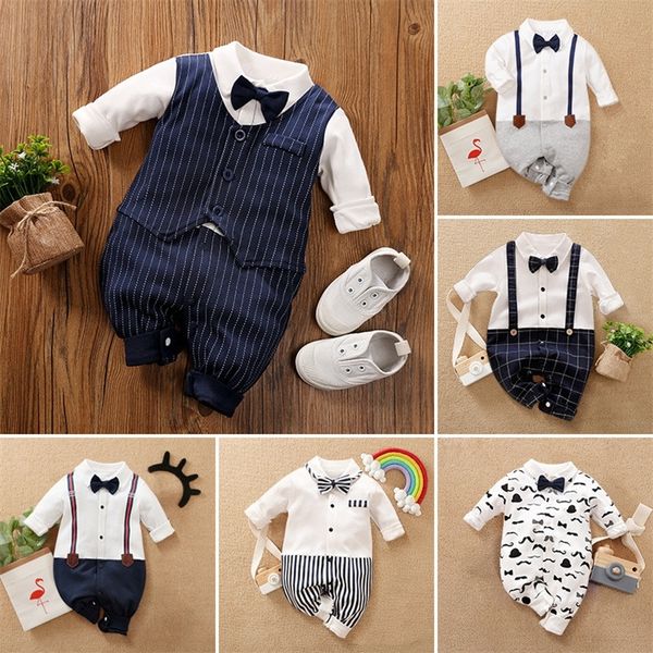 

overalls baby costume with necktie baby boy romper male born overalls for kids baby boy gentelman clothes 220909, Blue