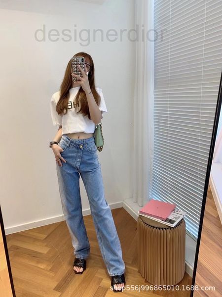

women's jeans designer spring and summer 2022 new nanyou versatile eek side gradient contrast pocket metal decorative jeans, Blue