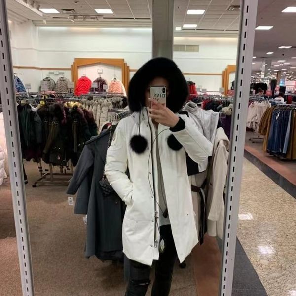 

canadian women's casual down jacket moose outdoor warm fur coat knuckles doudoune winter osay, Black