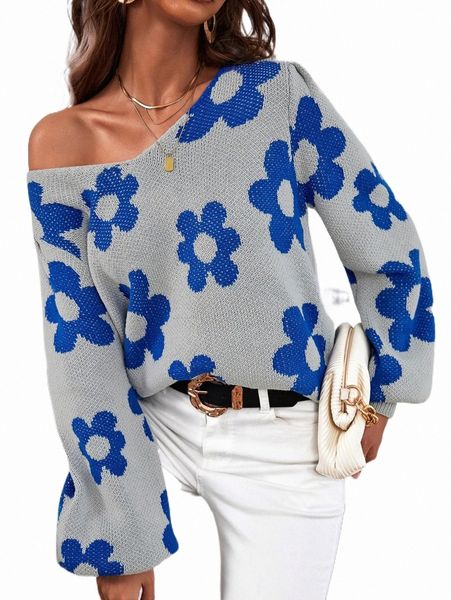 

women's sweaters floral pattern bishop sleeve sweater b3ed#, White;black