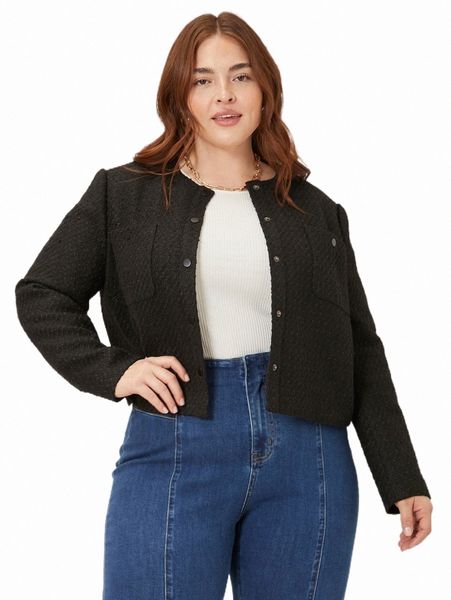 

plus size outerwear & coats motf premium plus tweed single breasted overcoat x31p#, Black