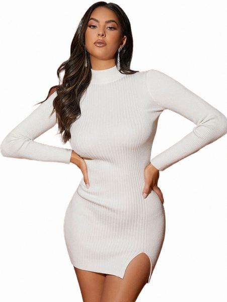 

women's sweaters bae mock neck slit hem bodycon sweater dress p7dz#, White;black