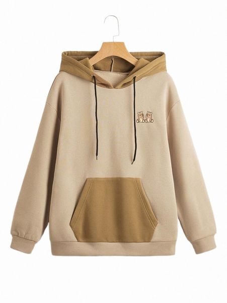 

women's hoodies & sweatshirts cartoon graphic kangaroo pocket thermal sweatshirt e3tq#, Black