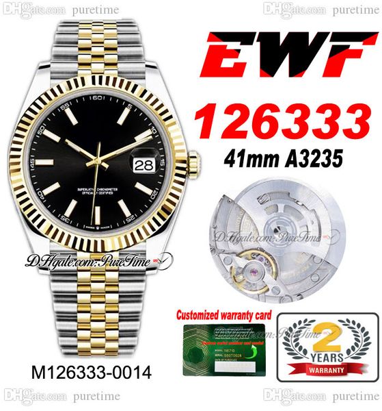 

ewf just 126333 a3235 automatic mens watch 41 two tone yellow gold fluted bezel black stick dial jubileesteel bracelet super edition same se, Slivery;brown