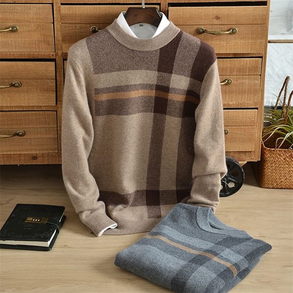 

men s sweaters winter cashmere sweater men thick 100 pure half high collar plaid jacquard loose large size 220908, White;black