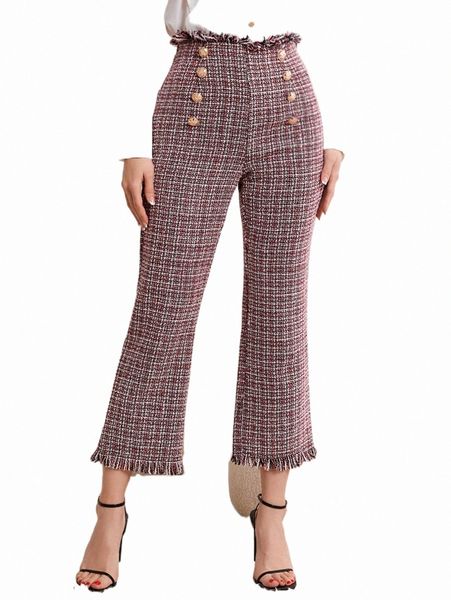 

women's pants & capris raw hem flare leg tweed pants p0pr#, Black;white