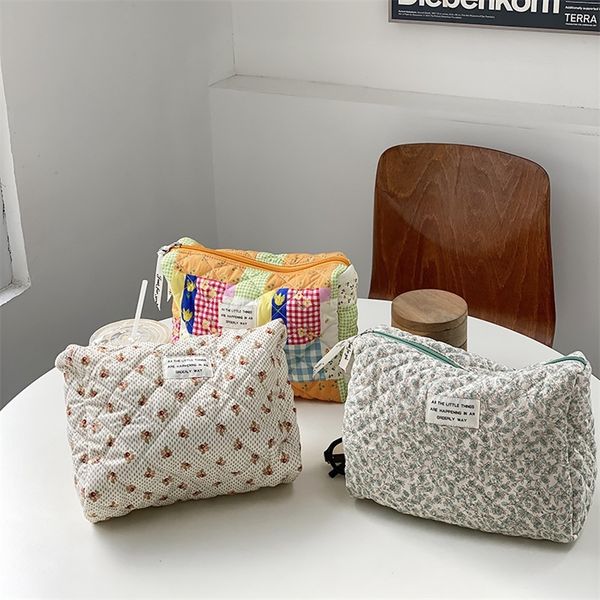 

cosmetic bags cases korean quilted make up bag women portable toiletry bags large cosmetic pouch cotton fabric zipper beauty case washing po