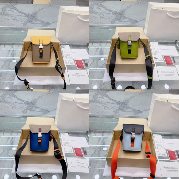 

designer men's small track french fries bags blue brown zipper spliced chest messenger bag flip-open contrast canvas shoulder bag belt