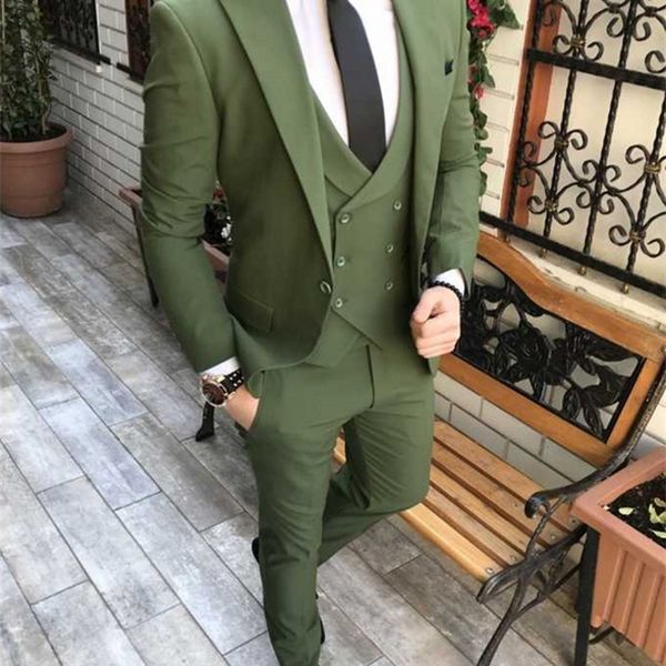 

men's suits blazers custom made men suits olive green groom tuxedos notch lapel groomsmen wedding man 3 pieces jacketpantsvesttie 22090, White;black