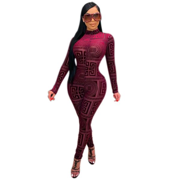 

textile women tracksuit featured printed high neck long sleeve tight women's jumpsuits sports suit ht1782