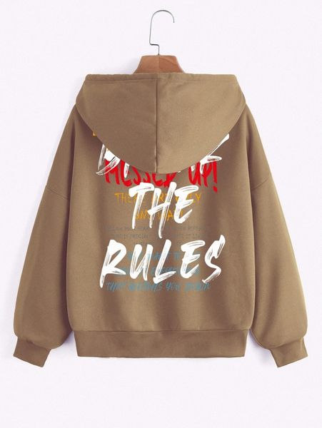 

women's hoodies & sweatshirts slogan graphic drop shoulder drawstring zipper thermal hoodie h7dq#, Black