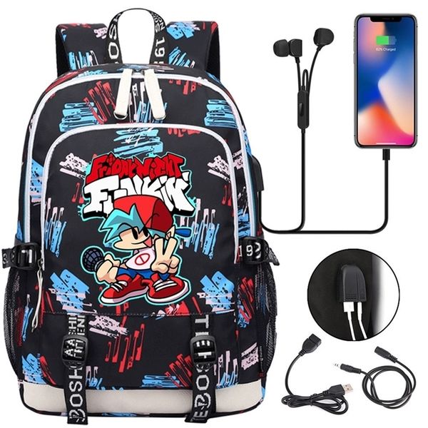 

backpack friday night funkin school bags for teenager usb charging lapboys girls student book mochila travel 220909