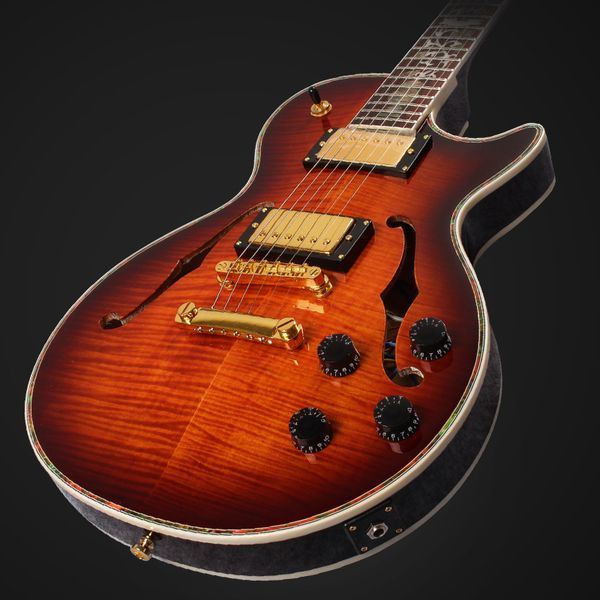 

ustom lp electric guitar red tiger flame hollow body rosewood fingerboard
