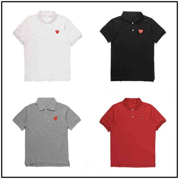 

others apparel heyplay fashion brand peach heart men's and women's pure cotton lapel short sleeve white red polo for lovers, Black;white