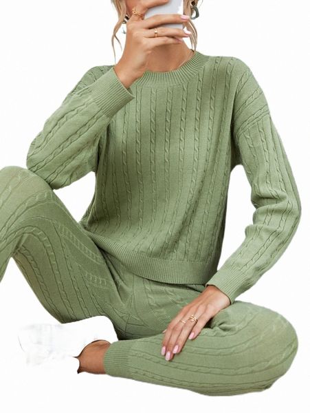 

women's sweaters cable knit drop shoulder sweater & knit pants i2oy#, White;black