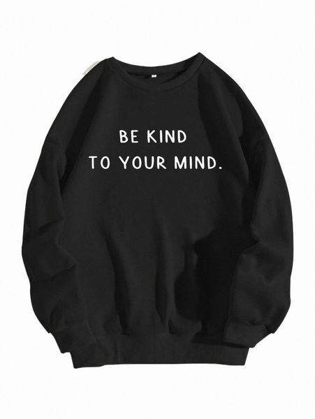 

women's hoodies & sweatshirts slogan graphic thermal lined sweatshirt j5yj#, Black