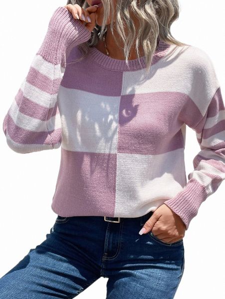 

women's sweaters striped pattern two tone drop shoulder sweater 39nv#, White;black