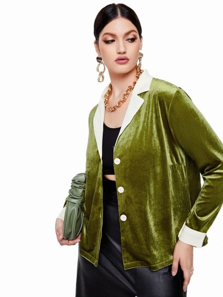 

plus size outerwear & coats plus lapel neck velvet jacket b92n#, Black