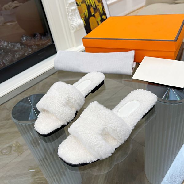 

slippers 2021 women flat teddy furry slippers fashion fall winter ladies flats warm sandals luxury brand ladies slides slipper sandal with b, Black