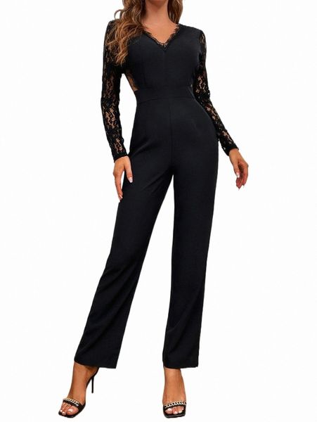 

women's jumpsuits & rompers eyelash lace & mesh panel jumpsuit e9vx#, Black;white