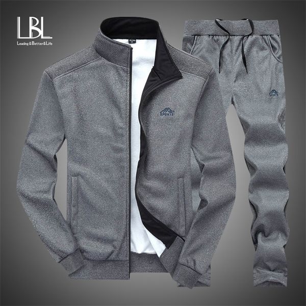

men's tracksuits autumn tracksuit men sportswear fashion mens set two pieces zipper warm sweatshirt jacketsweatpants moleton masculino, Gray