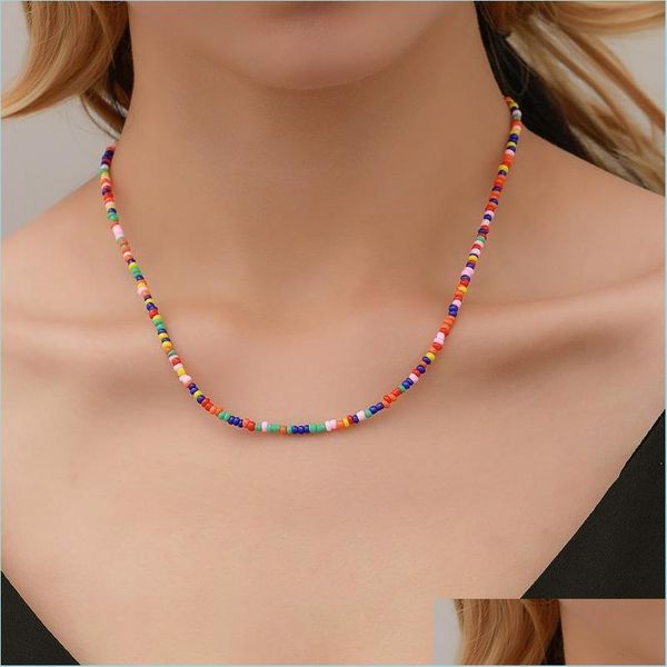 

pendant necklaces fashion beaded color necklace for women beads summer beach clavicle chain boho short necklaces colorf jewelry drop dhpcy, Silver