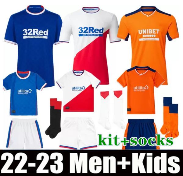 

2022 2023 rangers fc third soccer jerseys glasgow training defoe hagi barker kent tavernier 22 23 home football shirts men kids kit socks, Black;yellow