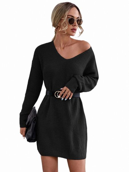 

women's sweaters drop shoulder ribbed knit sweater dress without belt g2av#, White;black